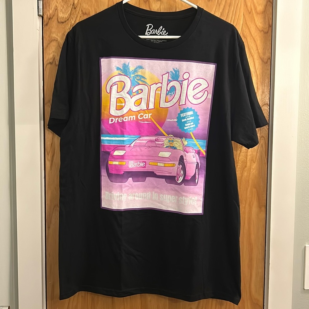 NWT Barbie Dream Car Graphic Tee Black Size Large Retro Barbie Shirt
